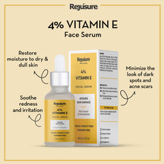 Rejusure 4% Vitamin E Face Serum with Vitamin E and Olive Extract, Reduce the Look of Scars, Dark Spots & Wrinkles for Moisturized & Youthful Skin | For Men & Women | Cruelty Free & Dermatologist Tested –  10 ml